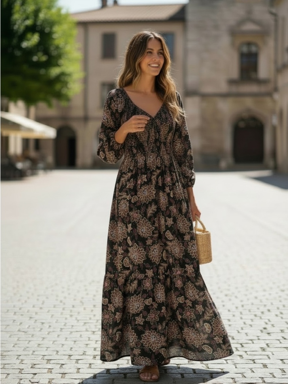 Angie Womens Black Floral Aminah Maxi Dress